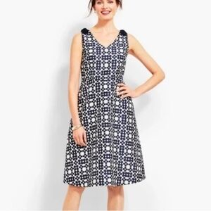 Talbots Navy & White Geometric Sleeveless Midi Dress